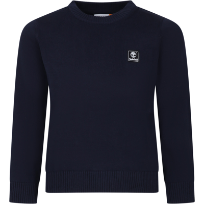 Shop Timberland Blue Sweater For Boy With Logo