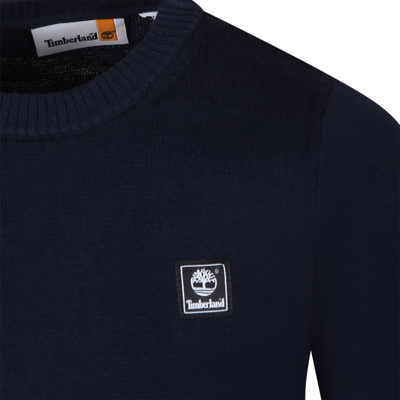 Shop Timberland Blue Sweater For Boy With Logo