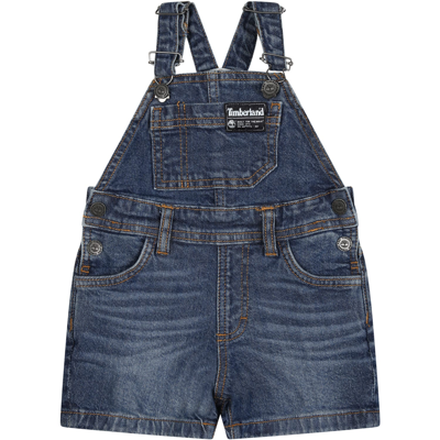 Shop Timberland Denim Dungarees For Baby Boy With Logo
