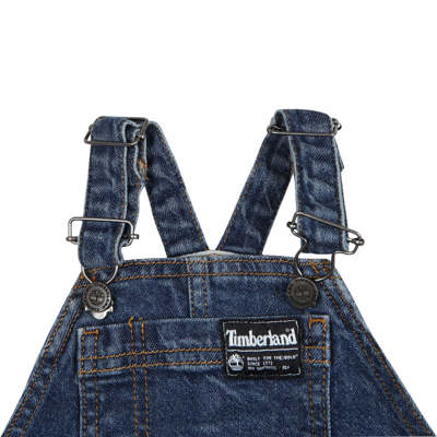 Shop Timberland Denim Dungarees For Baby Boy With Logo