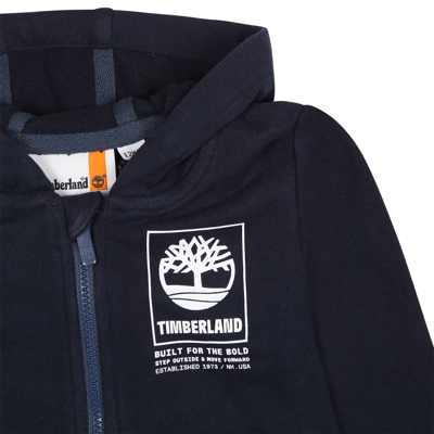Shop Timberland Blue Hooded Sweatshirt For Baby Boy With Logo