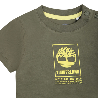 Shop Timberland Green T-shirt For Baby Boy With Logo
