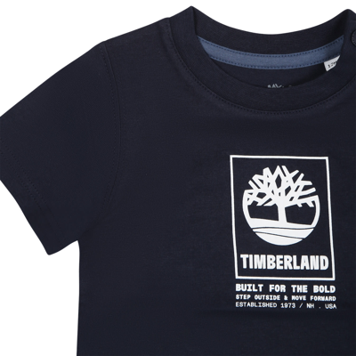 Shop Timberland Blue T-shirt For Baby Boy With Logo