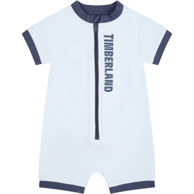 Shop Timberland Light Blue Romper For Baby Boy With Logo