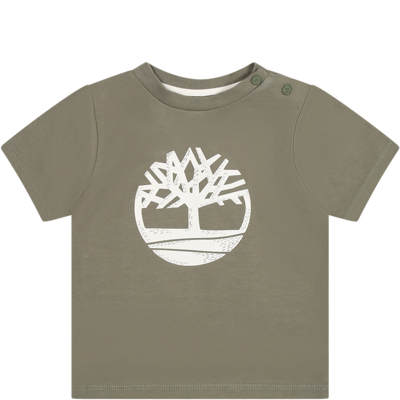 Shop Timberland Green T-shirt For Baby Boy With Logo