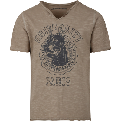 Shop Zadig &amp; Voltaire Brown T-shirt For Boy With Print