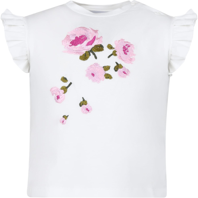 Shop Simonetta White T-shirt For Baby Girl With Roses