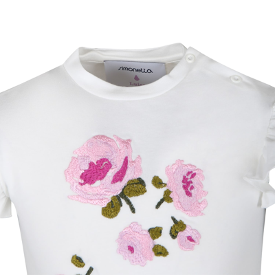 Shop Simonetta White T-shirt For Baby Girl With Roses