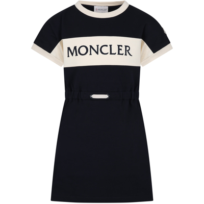 Shop Moncler Blue Dress For Girl With Logo