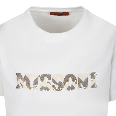 Shop Missoni Ivory T-shirt For Girl With Logo In White