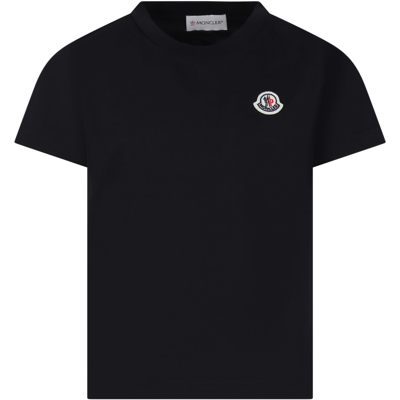 Shop Moncler Black T-shirt For Kids With Logo