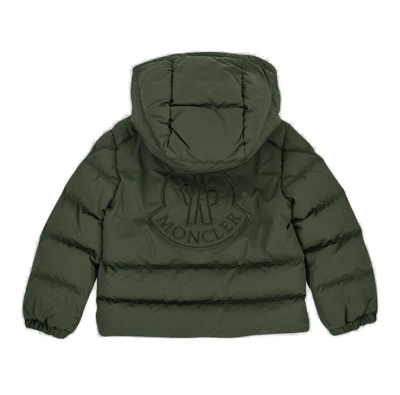 Shop Moncler Logo Embroidered Hooded Padded Jacket In Green