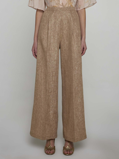 Shop Forte Forte Lurex Linen And Cotton Trousers In Beige