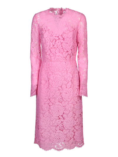 Shop Dolce & Gabbana Long Sleeves Pink Dress