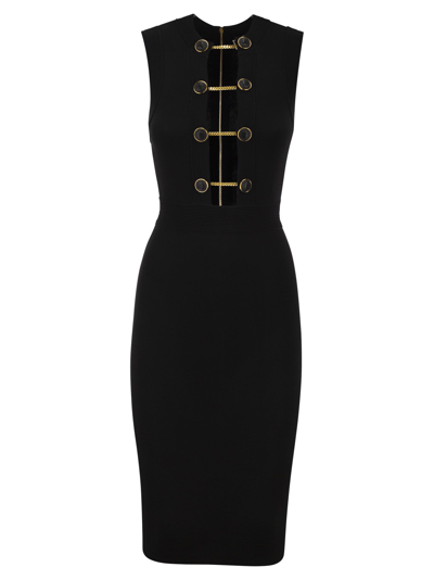 Shop Elisabetta Franchi Viscose Midi Dress With Twin Buttons In Black