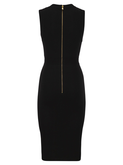 Shop Elisabetta Franchi Viscose Midi Dress With Twin Buttons In Black