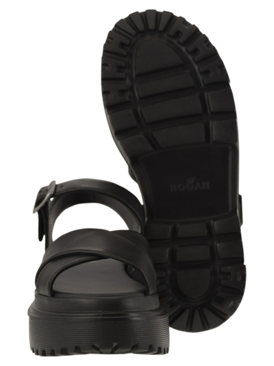 Shop Hogan Leather Sandal With Midsole In Black