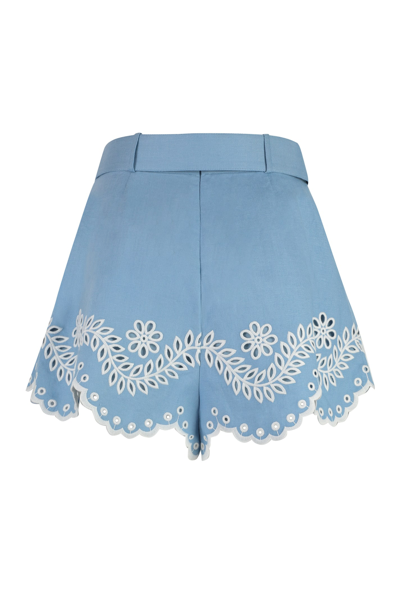Shop Zimmermann Junie Linen Shorts In Light Blue
