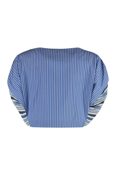 Shop Vivienne Westwood Heart Striped Cotton Blouse In Light Blue