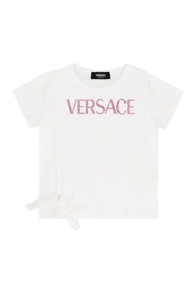 Shop Young Versace Cotton Crew-neck T-shirt In White