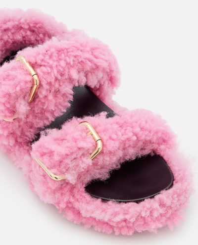 Shop Marni Fussbett 2 Buckles Shearling Sandals In Pink