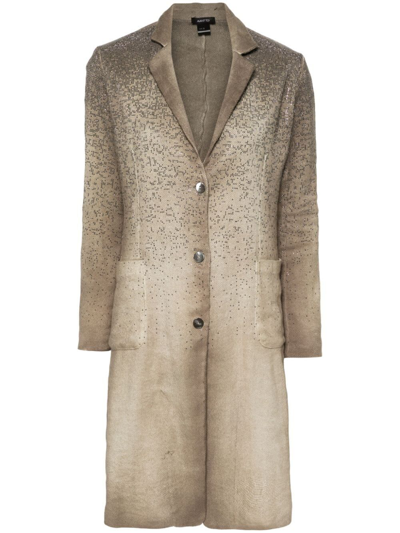 Shop Avant Toi Micro Mat Stich Coat With Studs And Strass In Taupe