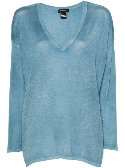 Shop Avant Toi Hand Painted Oversize V-neck Pullover In Water
