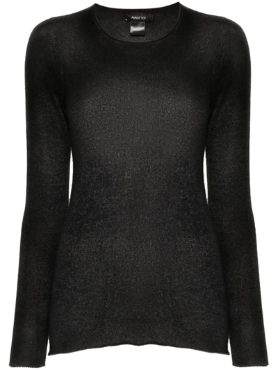 Shop Avant Toi Hand Painted Light Cashmere Round Neck Pullover In Black