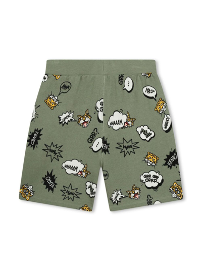 Shop Kenzo Green Bermuda Shorts With Fumetti Print In Cotton Blend Boy