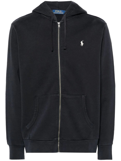 Shop Polo Ralph Lauren Full Zipped Hoodie In Faded Black Canvas
