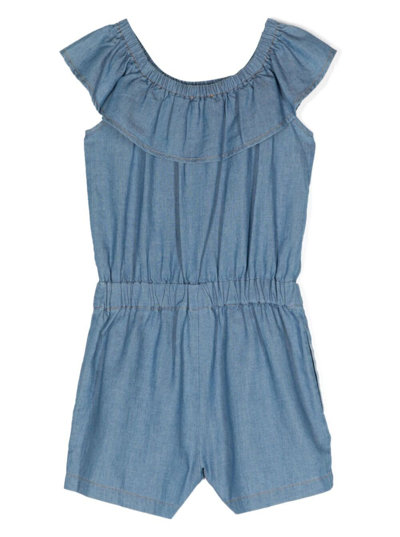 Shop Moschino Blue Jumpsuit With Logo In Denim Girl