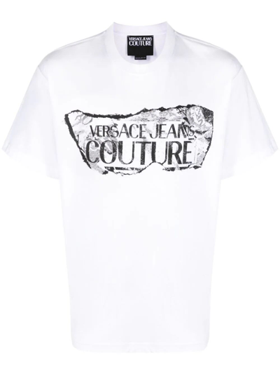 Shop Versace Jeans Couture Logo Magazine T-shirt In White