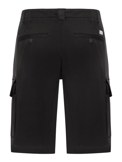 Shop C.p. Company Stretch Sateen Cargo Shorts In Black