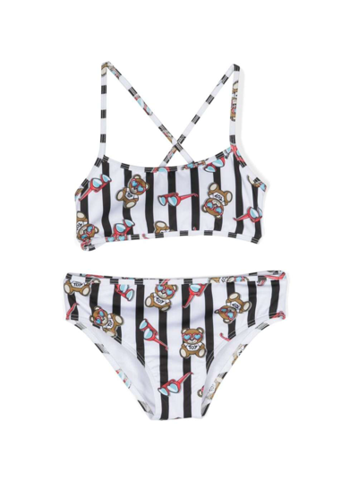 Shop Moschino Black And White Bikini With Teddy Bear Print In Techno Fabric Girl