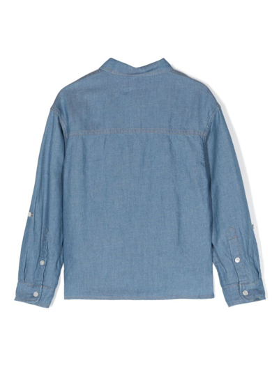 Shop Moschino Blue Shirt With Teddy Bear Print In Cotton Blend Boy