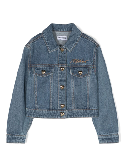 Shop Moschino Blue Jacket With Heart-shaped Buttons Fastening In Denim Girl
