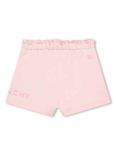 Shop Givenchy Pink Shorts With Elastic Waistband And Logo In Cotton Blend Girl