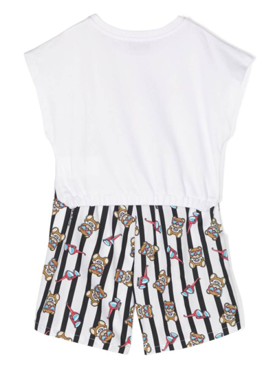 Shop Moschino Black And White T-shirt And Shorts Set With Teddy Bear Logo In Stretch Cotton Girl