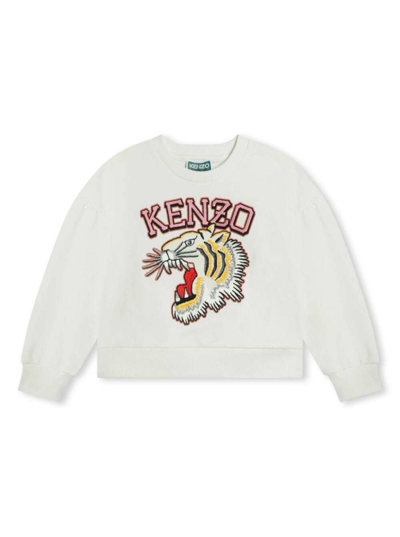 Shop Kenzo White Sweatshirt With Tiger Patch In Cotton Girl
