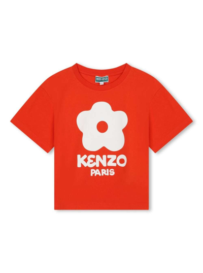 Shop Kenzo Red T-shirt With Logo In Cotton Girl