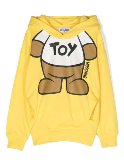 Shop Moschino Yellow Hoodie With Teddy Bear Print In Cotton Boy