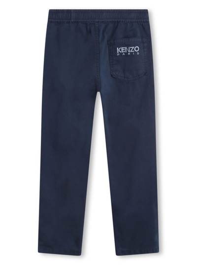 Shop Kenzo Blue Pants With Drawstring In Stretch Cotton Boy