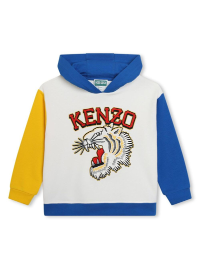 Shop Kenzo White Hoodie With Tiger Patch In Cotton Blend Boy In Multicolor