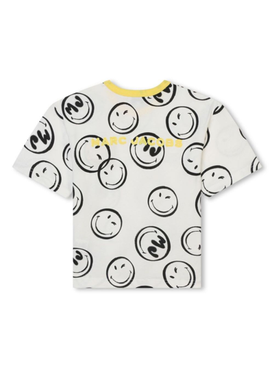Shop Marc Jacobs White Crewneck T-shirt With All-over Smile Print In Cotton Boy