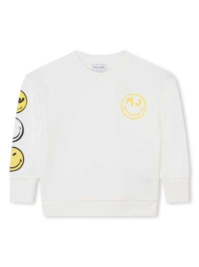 Shop Marc Jacobs White Crewneck Sweatshirt With Smile And Logo Print In Cotton Girl