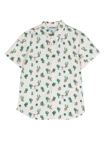 Shop Moschino White Shirt With Cactus And Teddy Bear In Stretch Cotton Boy