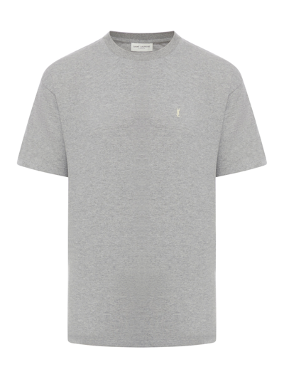 Shop Saint Laurent T-shirt Col Rond Pique Coton Polyester In Gris Chine Jaune