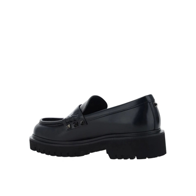 Shop Valentino Garavani Leather Rockstud Loafers In Black