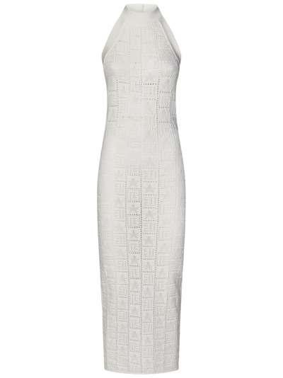Balmain White Halter Midi Dress In White