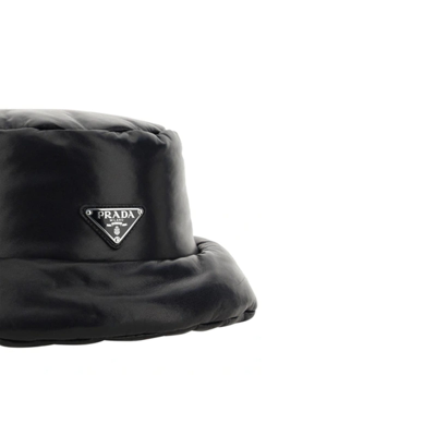 Shop Prada Leather Logo Hat In Black